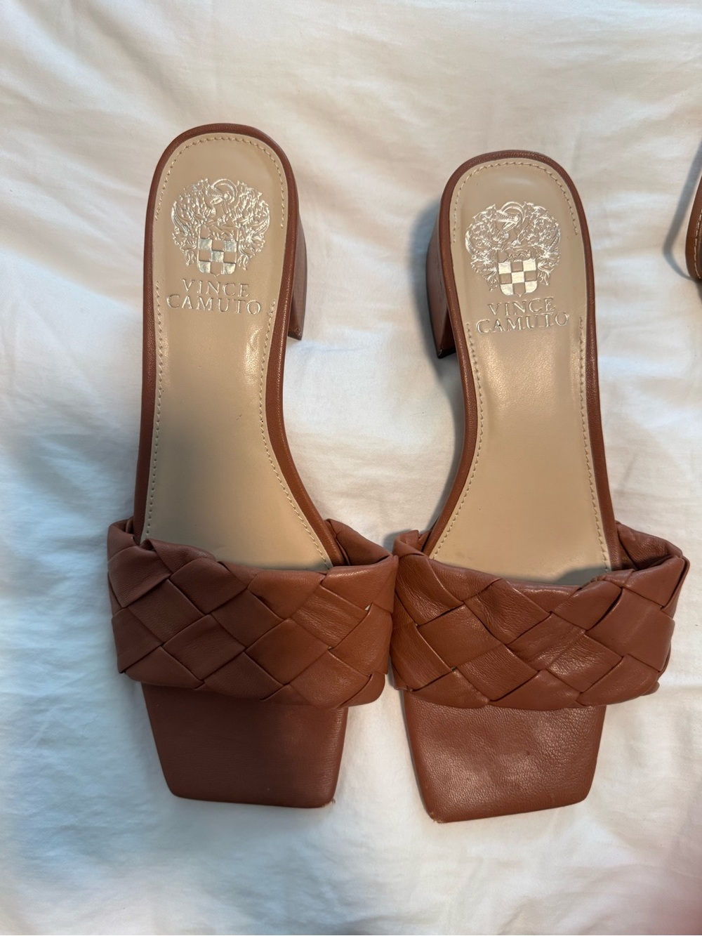 Vince Camuto Tan Braided Leather Slide Mules